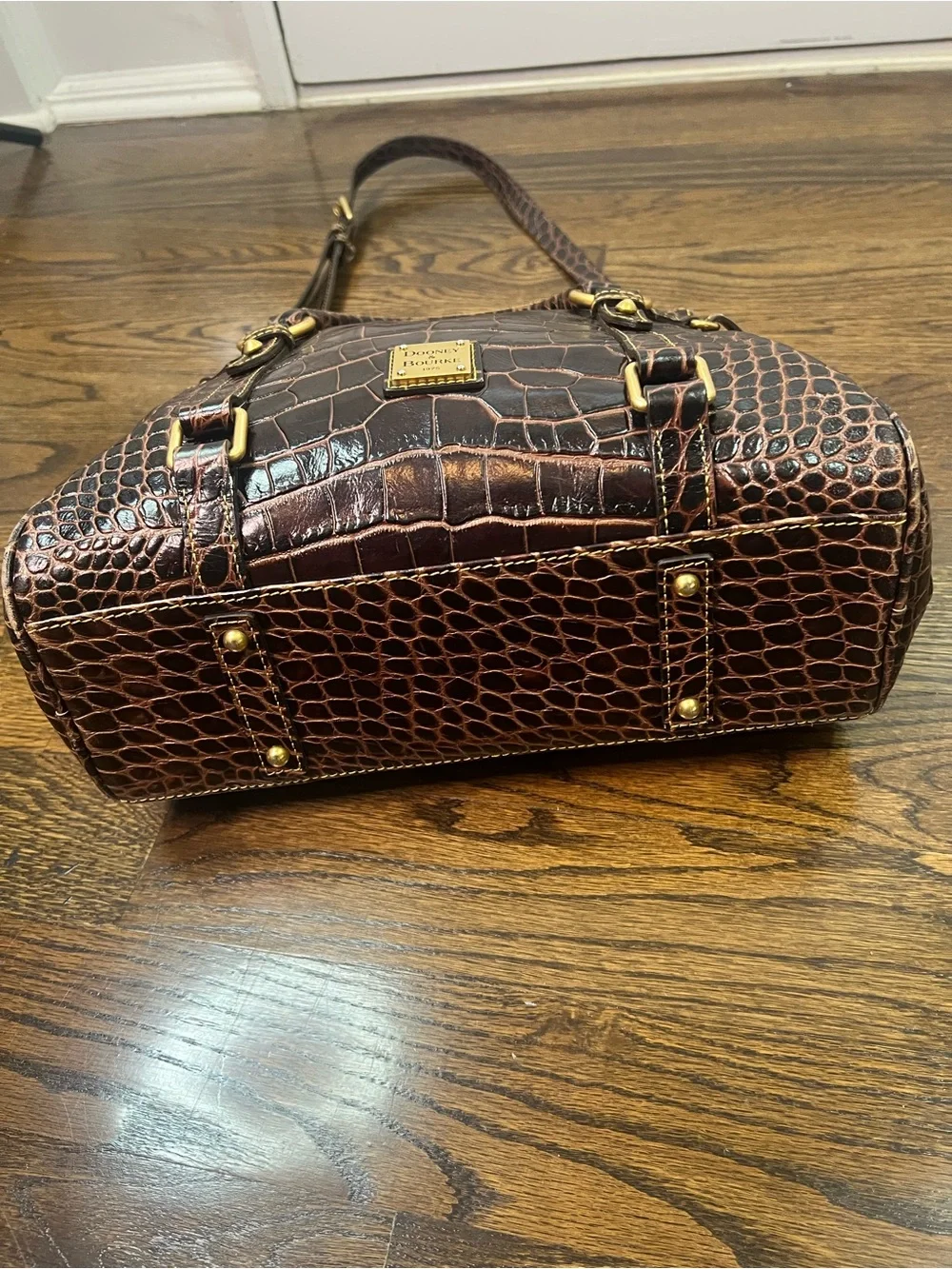 Dooney & Bourke Dark Brown Croc-Embossed Leather Satchel